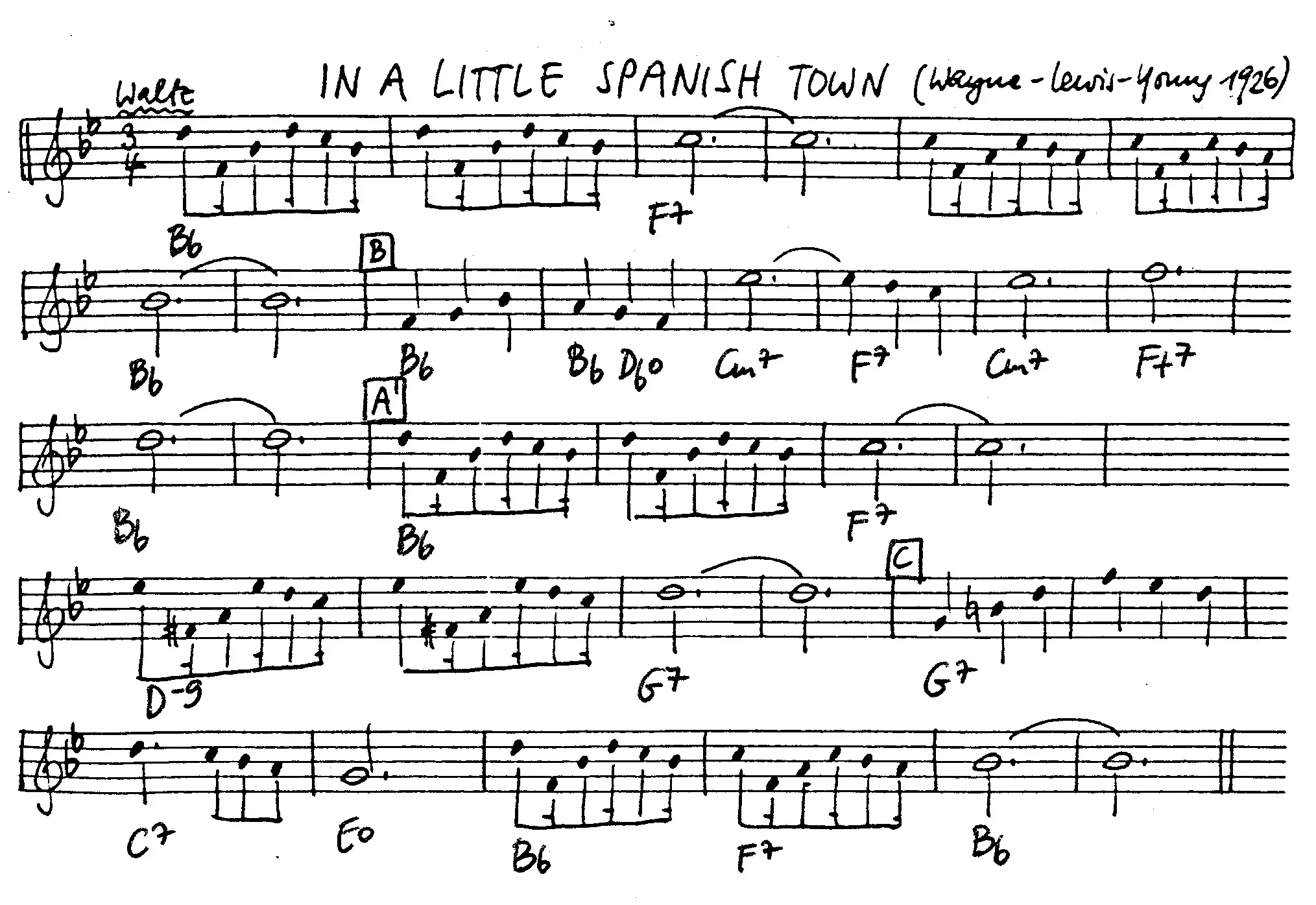 in a little spanish town free jazz leadsheet - Courtesy of the Jungle Jazz Band